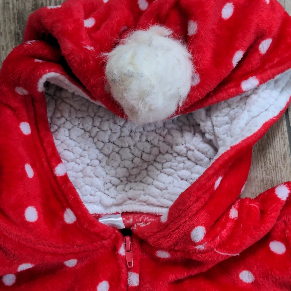 Winter Holiday Girl's Polka Dot Santa Footless Hooded Fleece Onesie/One Piece